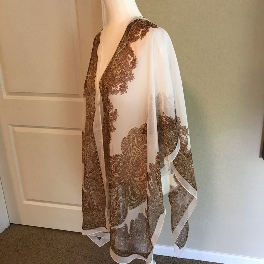 Beach cover up white tunic chiffon M/L